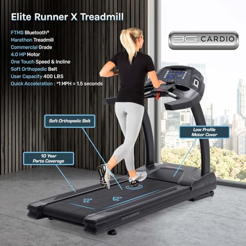3G Cardio Elite Runner X Treadmill - Commercial Grade - FreeSync FTMS Bluetooth Connectivity - 4.0 HP - Large Ortho Flex Shock Suspension System Deck - Marathon Training - 400 lb Capacity - Image 4