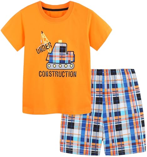 Frogwill Toddler Boys Little Monster Embroidered Truck 2-Pieces Cotton T-Shirt and Shorts Summer Outfit Set