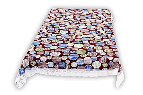 Image of The Furnishing Tree Waterproof PVC Rectangle Shaped Center Table Cover WxL 40x60 inches Abstract Pattern Multicolor Light with White Border lace