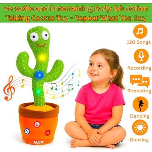 Image of ALCA Rechargeable Toys Talking Cactus Baby Toys for Kids Dancing Cactus Toys Can Sing Wriggle & Singing Recording Repeat What You Say Funny Education Toys for Children Playing Home Decor for Kids