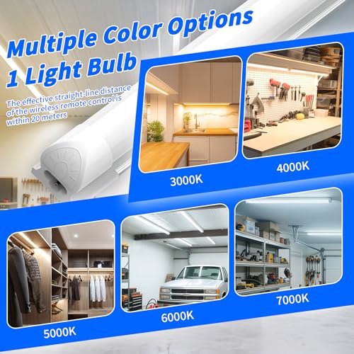 Image of JESLED LED Shop Lights 4FT with Remote, 45W 5400LM Dimmable Linkable Garage Light, 3000K-7000K Adjustable Color Temperature, for Workshop, Basement, Workbench, ETL Listed 4 Pack