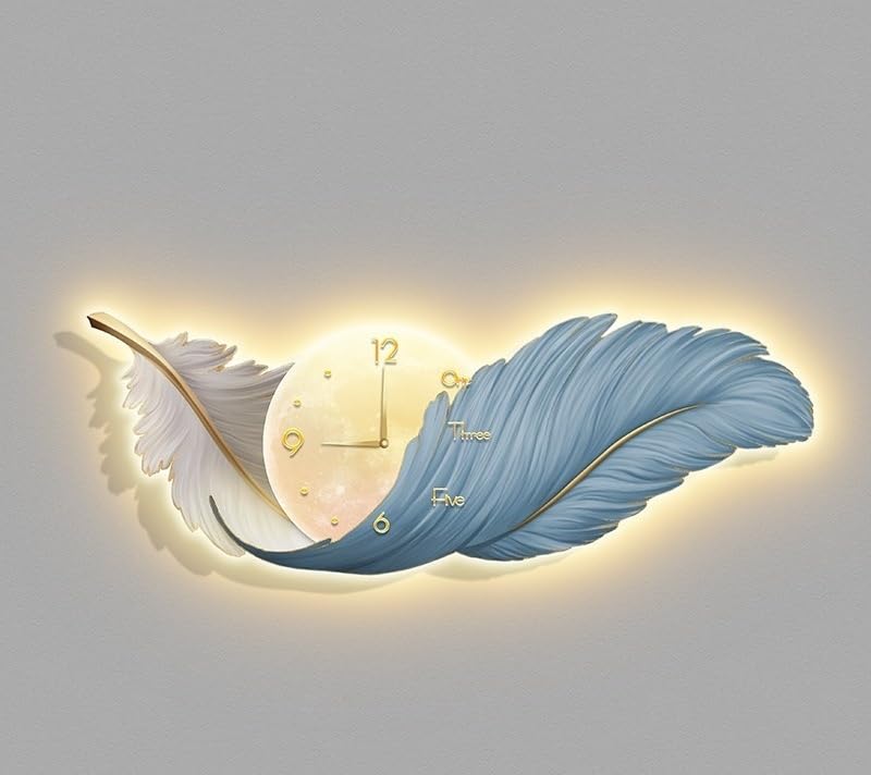 Applique murale plume grand format : horloge design pour habiller un mur vide