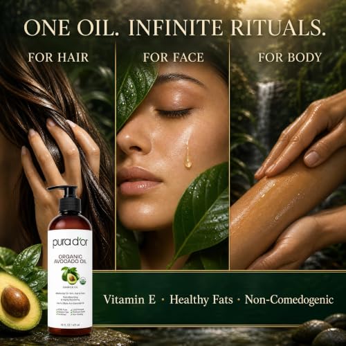 PURA D'OR USDA ORGANIC 100% Pure Avocado Oil for Hair Face Body, 16 Oz - image 5