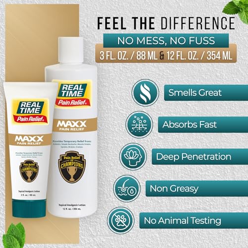 Image of Real Time Pain Relief MAXX Value Pack: 12oz MAXX Bottle, 3oz MAXX with Arnica & Menthol and 5 PR-26 Travel Packs for Soothing Discomfort in Hands, Feet, Back, Knees, Muscles & Joints