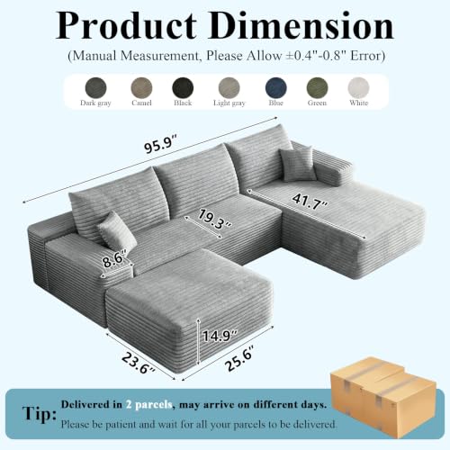 Image of Boneless Cloud Sectional Couch Modular Sofa with Ottoman for Living Room
