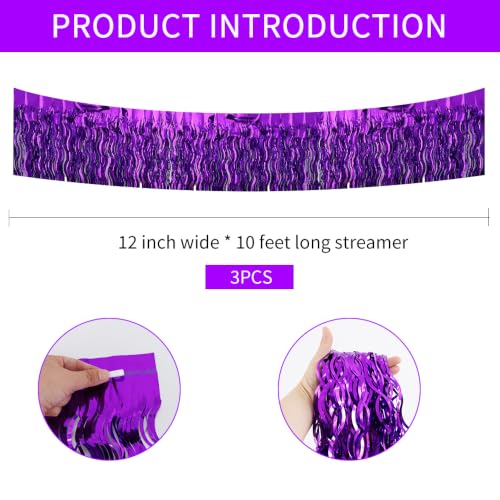 Image of BEISHIDA 3 Pack Purple Wavy Foil Fringe Garland 30ft Tinsel Wall Decor