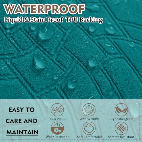 Image of ZNSAYOTX 100% Waterproof Recliner Chair Covers, 3-Piece Stretch Fit Recliner Slipcovers with Buckle & Elastic Band for Lazy Boy, Stay in Place, Soft Plaid Jacquard Protector (Small, Peacock Teal)