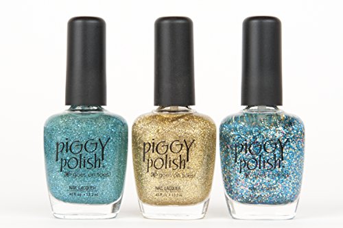 Piggy Polish 3 Pack, Glitters, Healthy Ingredients + Cruelty Free.5 oz