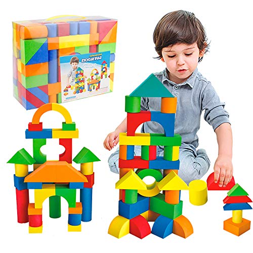 Mini Tudou 137 PCS Foam Blocks for Toddlers, Soft Stacking Building Block Toys Set for Kids, Boys and Girls