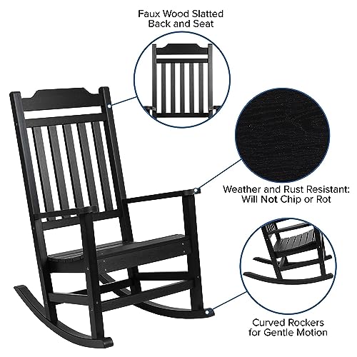 Image of Flash Furniture Winston All-Weather Poly Resin Rocking Chair in Black