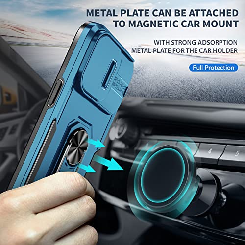 Image of ShieldTech Polycarbonate Back Cover Case Compatible for Apple iPhone 15 Plus with Slide Camera Cover & Rotated Ring Stand | Military Grade Mobile Phone Cover Case for Apple iPhone 15 Plus (Blue)