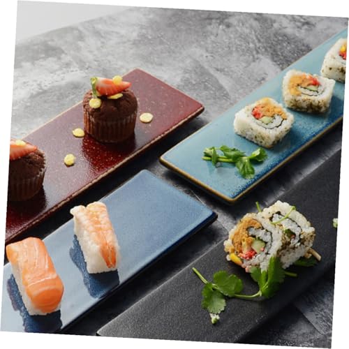 Plato rectangular de cerámica para sushi rojo miniatura 3