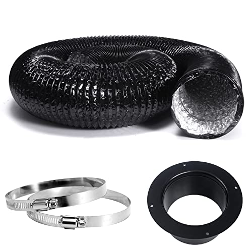 Okryain ダクトホース アルミ パイプ用フランジ&ホースクランプ付き 収納型フレキシブルダクト 100mmダクトファンに対応 蛇腹ダクト 換気·排気用 長さ2ｍ (100mm/ブラック)