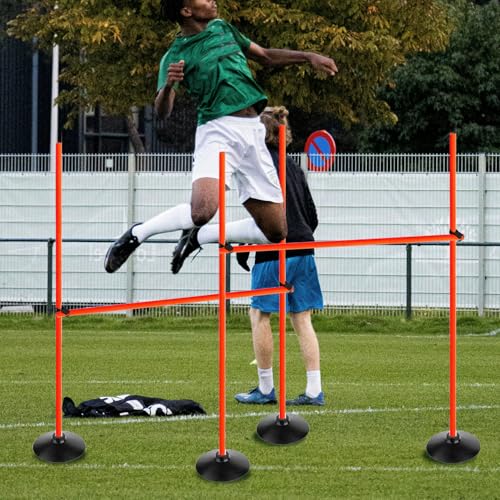 orange adjustable height agility hurdle set multi-function soccer trainning pole set coaching sticks with rubber base