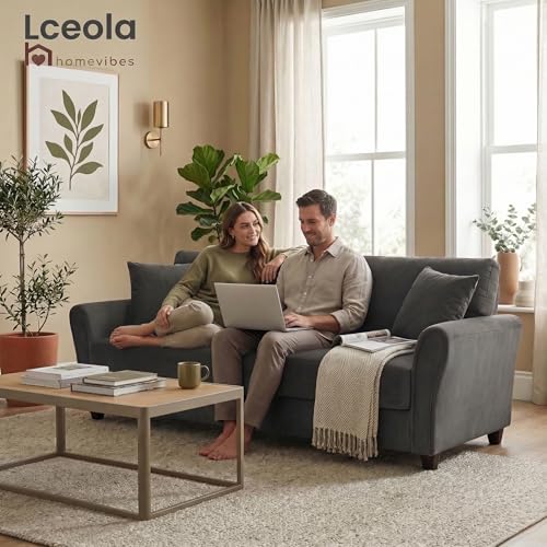 Image of 3 Seater Lceola Premium Fabric Sofa |Stylish And Comfortable Living Room Furniture| Heavy Quality Sofa And Builtin| Throne Of Comfort,Darkgrey