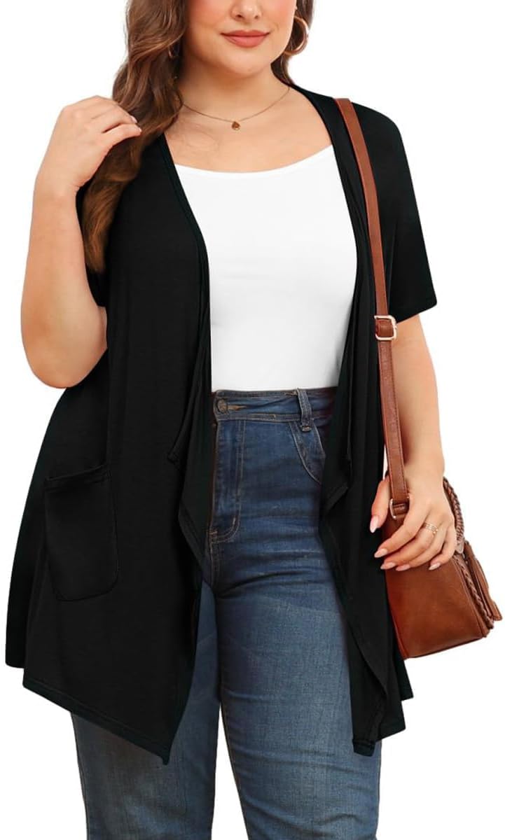 TIANZHU Plus Size Cardigan for Women Lightweight Short Sleeve Summer Dressy Light Cardigan - Image 2
