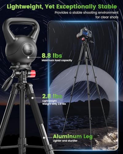 CAMBOFOTO 74"-Camera-Tripod, Porfessional Aluminum Heavy Duty Tripod Stand for Mirrorless Camera/DSLR/Cell Phone/Camcorder, with Holder and Travel Bag