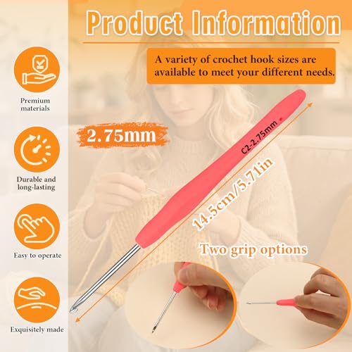 Image of SHWAKK Crochet Hook, 2.75 mm Ergonomic Crochet Hook, Crochet Needles for Arthritic Hands, Knitting Needles with Soft Handle Beginners and Experienced Hobbyists