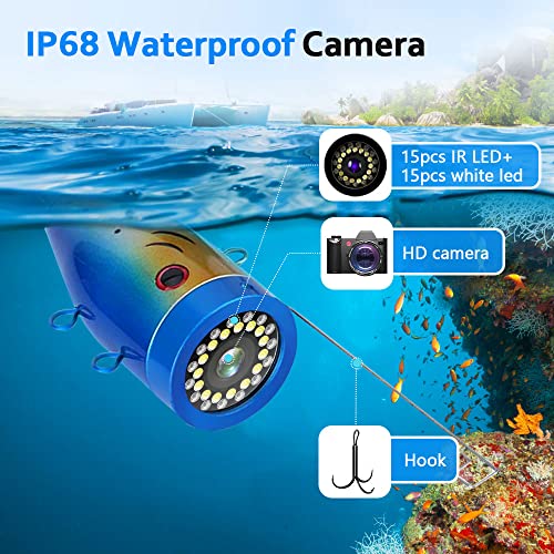 Underwater Fishing Camera with 7 Inch Fish Finder Waterproof Fishing Underwater Camera 15M Cable Length Fish Finder System Kit for Ice Lake Boat Fishing (30M with DVR) - Image 2