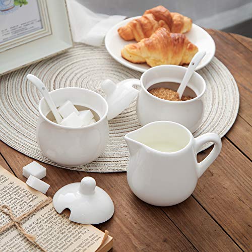 image for WUHOSTAM Ceramic Creamer and Sugar Set 3 Pack,White 8 Ounces 2 Pcs Sug