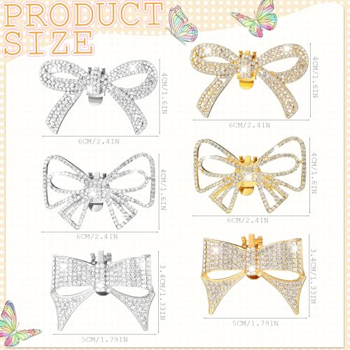 Image of XunYee 12 Pcs Rhinestone Bow Shoe Clips Buckle Decorative Bow Clips for Shoes Elegant Removable Shoe Charms for Women, 6 Style