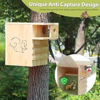 Wooden Squirrel House Outdoor, 12.6" W Large Nesting Box with External Platform for Squirrels and Chipmunks