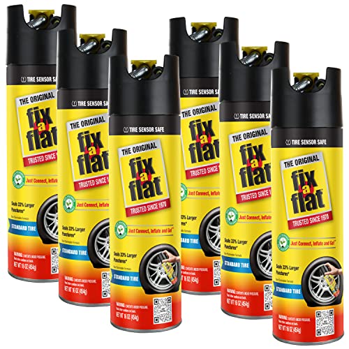 Fix-A-Flat S60420-6PK Aerosol Emergency Flat Tire Repair and Inflator, for Standard Tires, Eco-Friendly Formula, Universal Fit for All Cars, 16 oz. (Pack of 6)