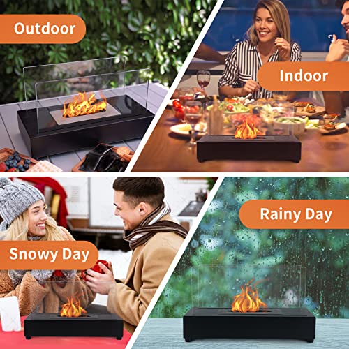 Mr. Ton Bio Ethanol Tabletop Fireplace, Fire Pit For S'mores, Indoor Outdoor Firepit, Portable Fire Bowl Pot Ventless Fireplace, Rectangle, Black #TOP3
