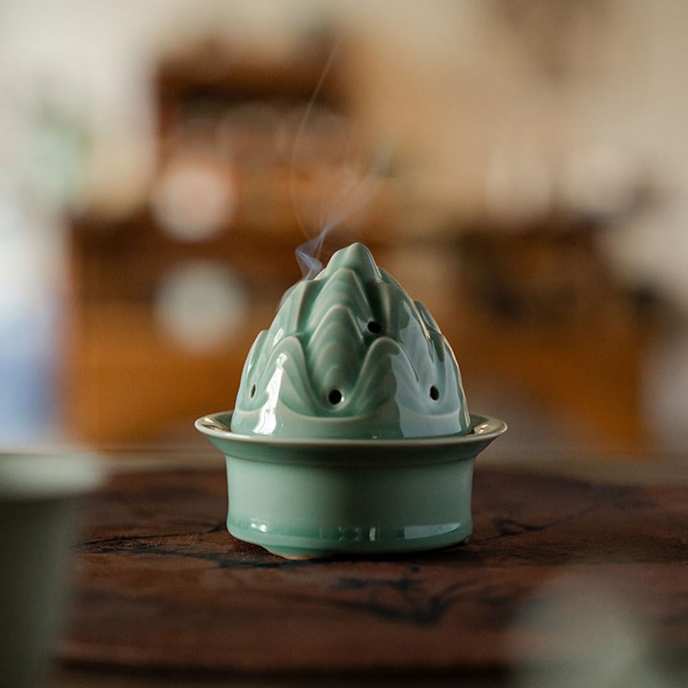 Símbolo de montaña de cerámica Soporte de Incienso Tazón ardiente de Manchas Hechas a Mano Quemador de Boshan Chino para Feng Shui & Meditation, decoración de la habitación,A