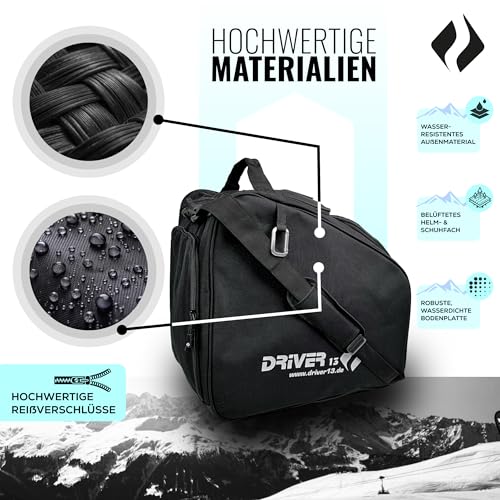 Foto von Driver13 Skischuhtasche Bootbag mit Helmfach und Brillenfach, für Skischuhe und Snowboardboots, Zusatzfächer, schwarz