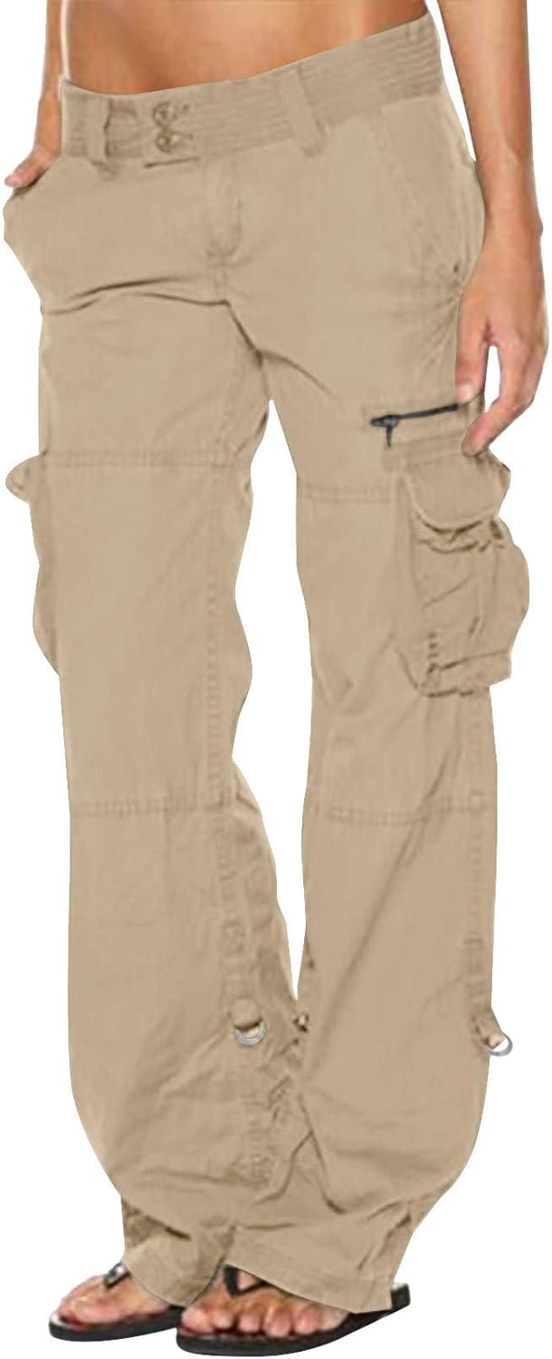 Women's Cargo Pants High Waisted Casual Wide Leg Pants Baggy Stretch Military Tactical Pants with Pockets