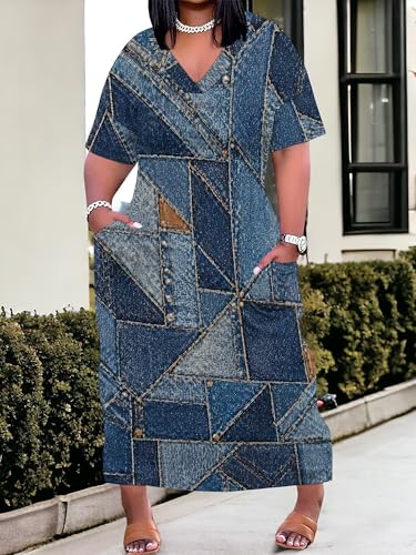 Image of PinkPatty Women's Oversize V Neck Short Sleeve Maxi Dress with Pockets