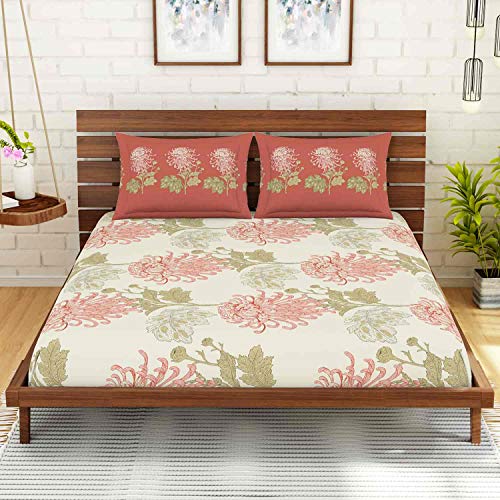 Image of Spaces Atrium 100% Cotton King Size Fitted Double Bedsheet with 2 Pillow Covers - Citrus