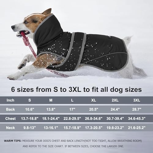 Image of Dogcheer Dog Coat, Waterproof Dog Jacket Reflective Pet Winter Coat with Adjustable Hook & Loop, Christmas Puppy Fleece Jacket Warm Turtleneck Snowsuit for Small Medium Large Dogs - Black, L