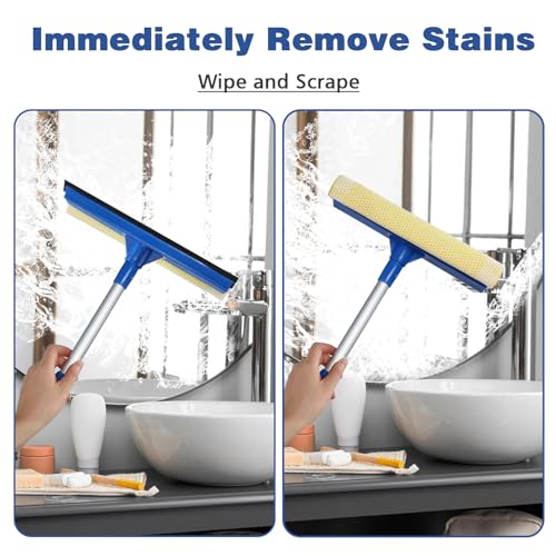 Image of Professional Windo w Squeege,2 in 1 Squeegee Window Cleaner with Long Stainless Steel Handle,Sponge Car Window Squeegee (White)