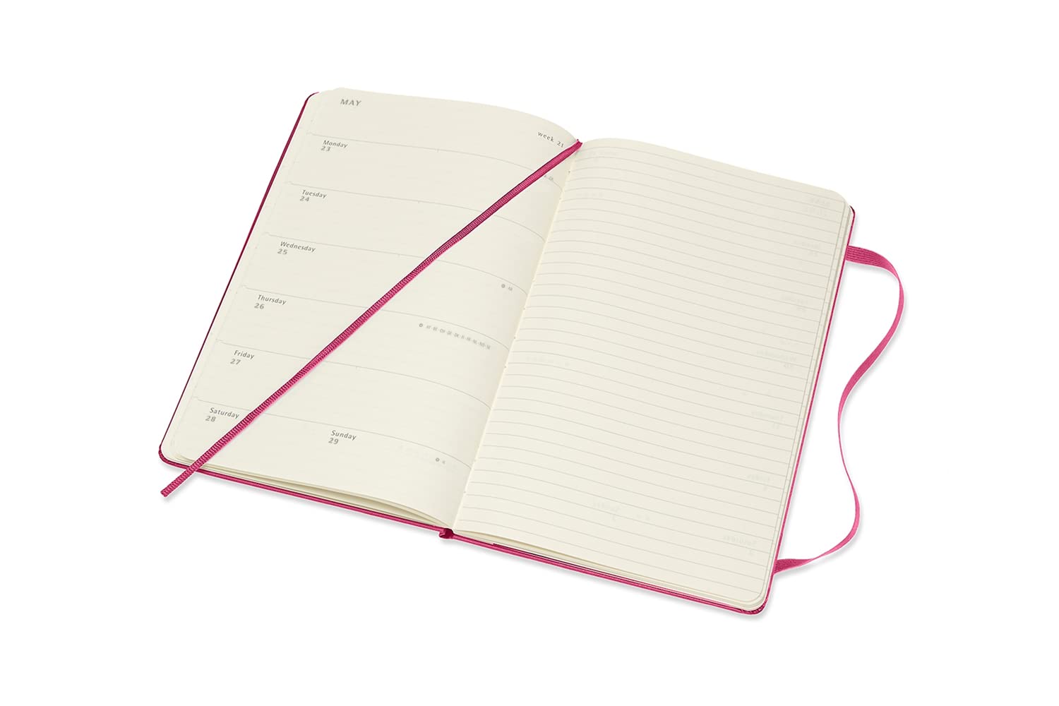 Moleskine - Agenda Settimanale 18 Mesi, Agenda Settimanale 2021/2022, Weekly Notebook con Copertina Rigida e Chiusura ad Elastico, Formato Large 13 x 21 cm, Colore Rosa Bouganvillea, 208 Pagine