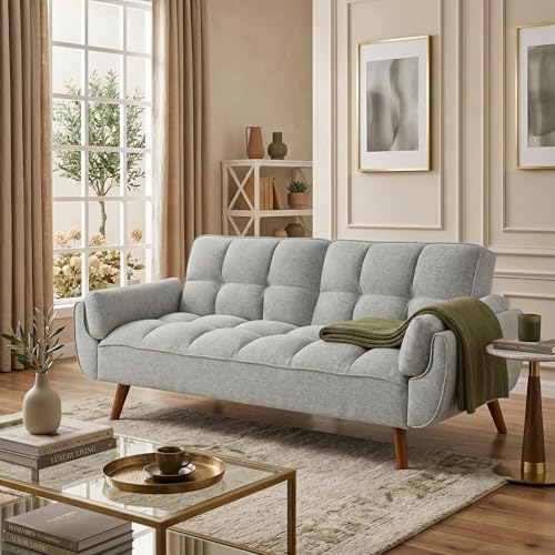 Image of Tarantino 3-Seater Convertible Sofa Cum Bed | Modern Tufted Upholstered Folding Sleeper Sofa for Living Room | High-Density Foam Comfort | Space Saving Couch Bed for Home (Light Grey)