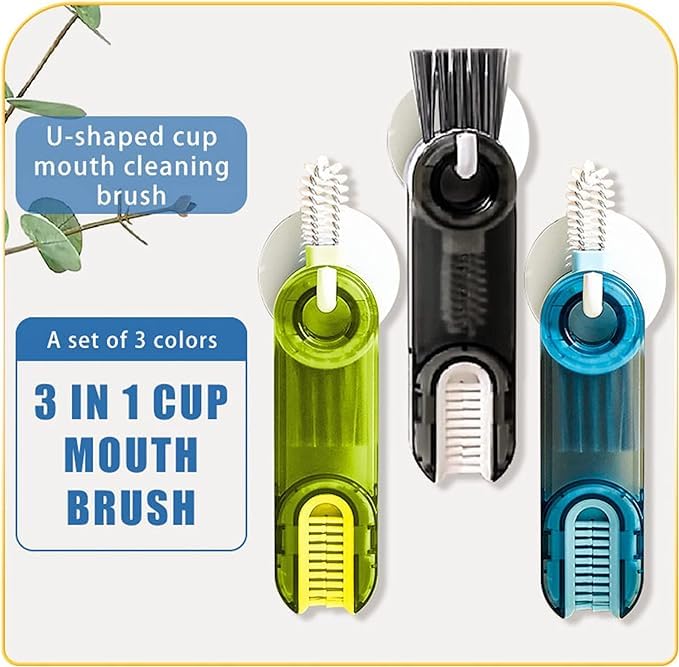 3 in 1 Cup Lid Gap Cleaning Brush Set, Multifunctional Bottle Cleaning Tools, Silicone Cup Holder Cleaner, Home Kitchen Cleaning Tools (3Pcs) 3