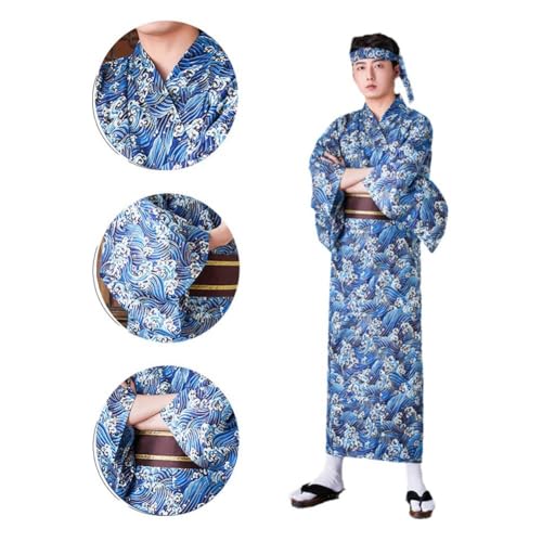 Traje samurai de kimono largo completo con diadema para cosplay 6