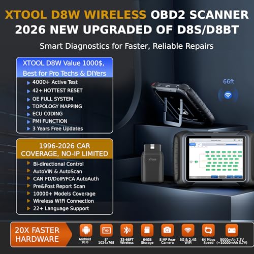 Image of XTOOL D8W Bidirectional Scan Tool with AI-Assisted, 3 Years Free Update | OE-Level Full System Diagnosis, ECU Coding, Topology Scanner, 42+ Reset Services Wireless OBD2 Scanner, CAN FD & DoIP