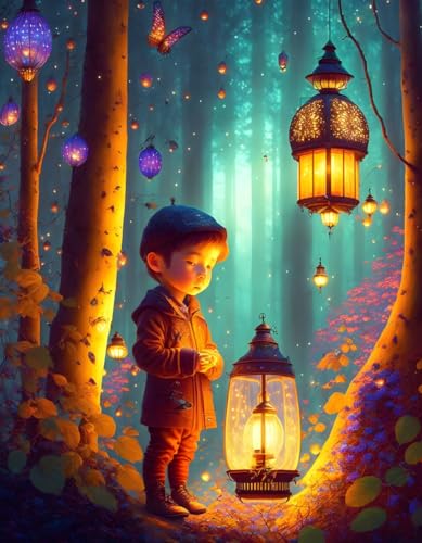 Poster garçon lanterne lumineuse pour l'ambiance de chambre