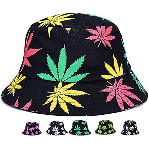 Weed Bucket Hat Marijuana Unisex | Sun UV Cannabis Leaf Hats Foldable…, Multi-colored, One Size Cover