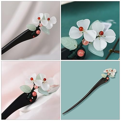 Miniatura 5 de Lurrose Horquilla de pelo floral de madera para el cabello, horquilla estilo retro, decoración para el cabello de las mujeres