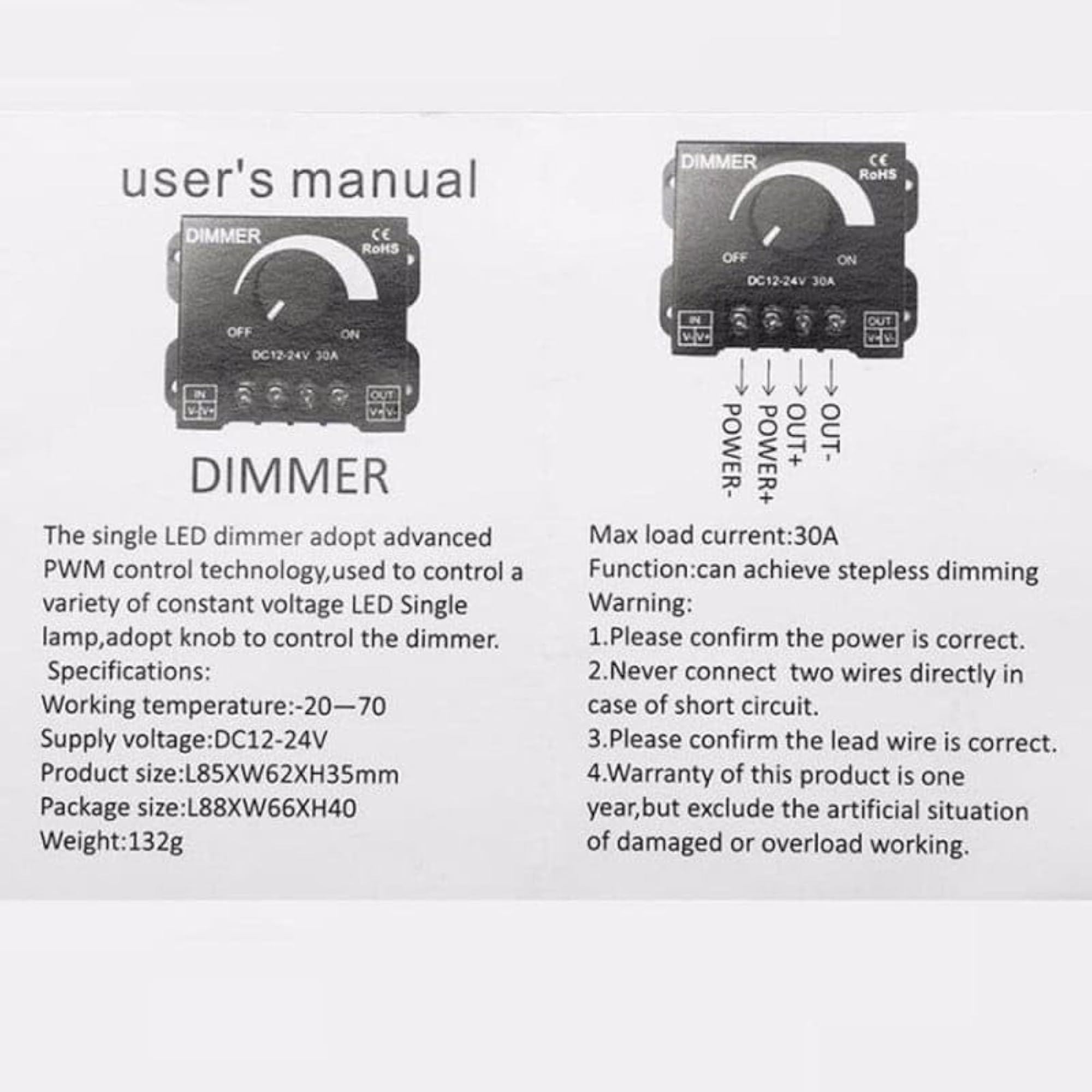 LED Dimmer Controller DC 12V-24V 30A High Power