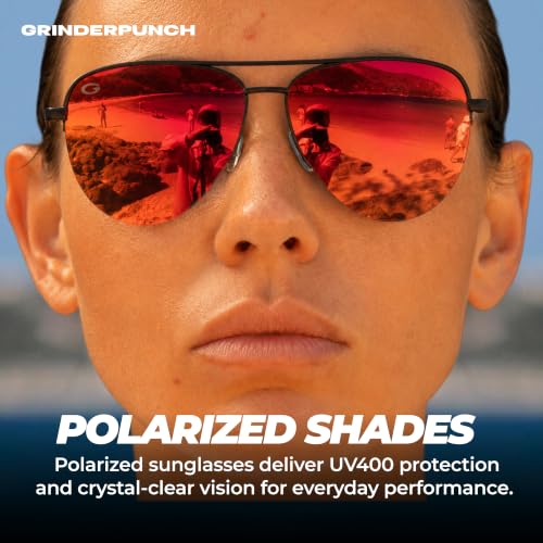 Image of grinderPUNCH Polarized Aviator Sunglasses Men Women 70s Retro Costume UV400 | Polarized UV400 Aviator, 70s Retro Gold Metal Frame, Classic Pilot Style, Costume and Fashion, for Men and Women