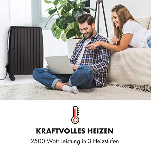 Klarstein Thermaxx Noir oil heater, power 2500 W, 3 degrees, temperature range: 10-30°C, 24-hour on/off timer, Double U-Shape heating pipe, MX-TthermalFin pattern with 10 heating ribs, black thumbnail 2