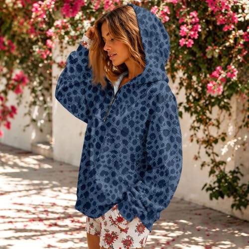 3/4 Zip Pullover Womens Oversized Loose Cheetah Pattern Camo Sweatshirts - image 6