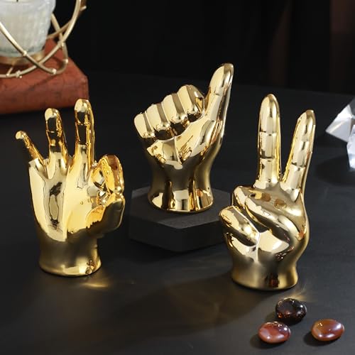 Image of TIED RIBBONS Set Of 3 Hand Sign Fantasy Showpiece Statue Collectible Figurines(Multi,Ceramic)Decorative Items For Home Decor Living Room Bedroom Wall Shelf Office Table Top Decoration Gifting