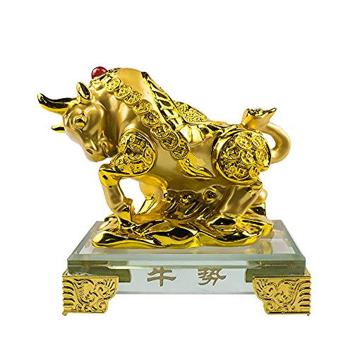 Kcgani Feng Shui Golden Bull Statue Ornaments, Chinese...