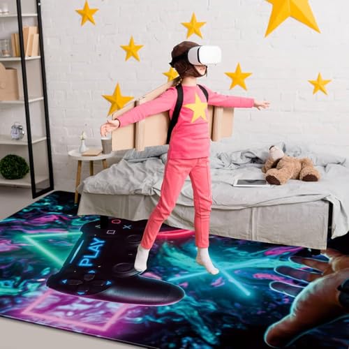 Gaming Teppich Jugendzimmer - 3D City Neon Anime Design 140x200cm Aus Weichem Flanell